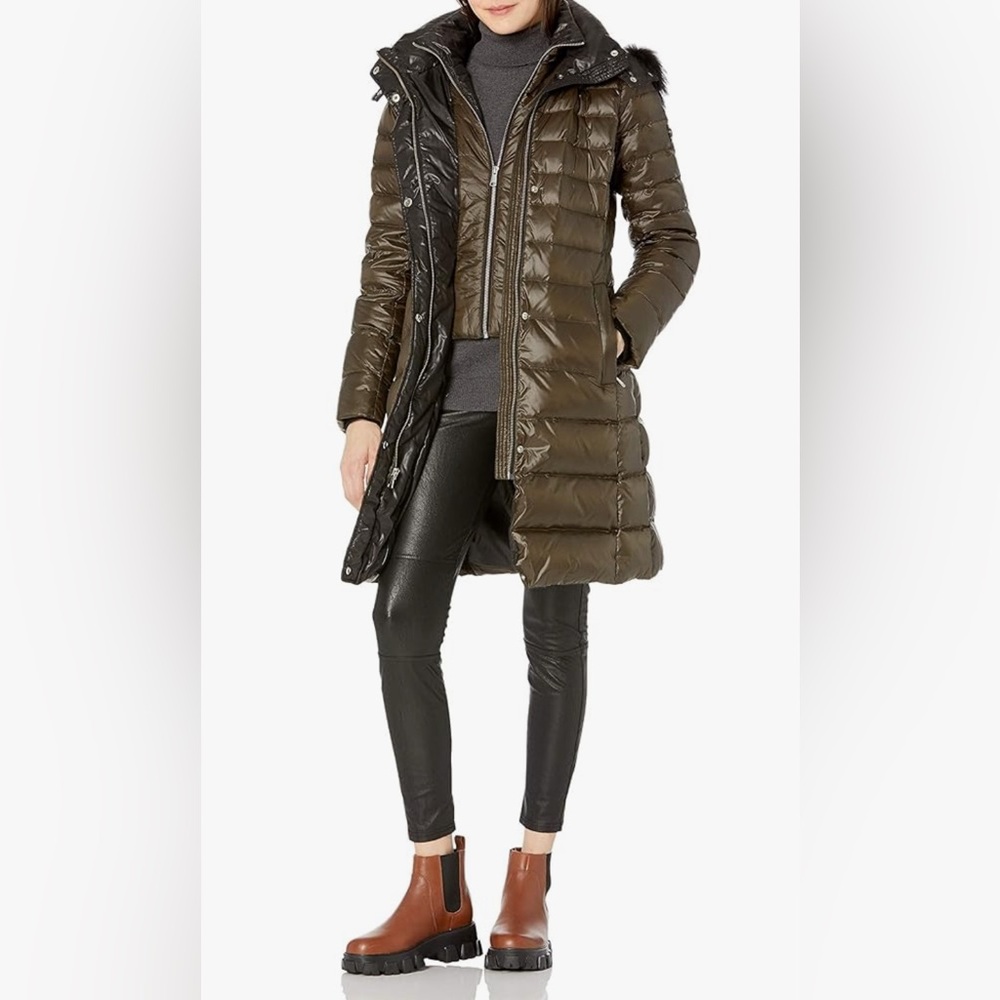 Andrew Marc Forest Green Down Puffer Jacket w/ Real Fox Fur Trim | XS |